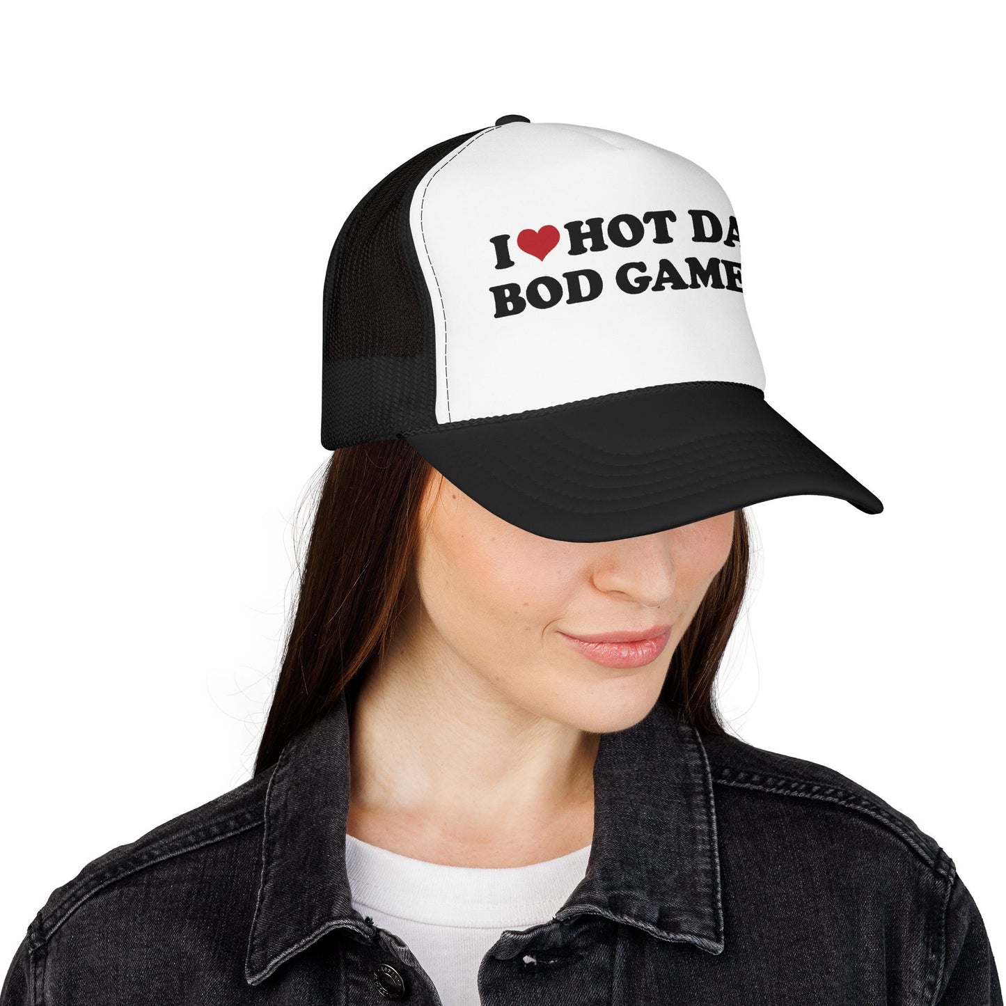 I Love Hot Dad Bod Gamers Foam Mesh Trucker Hat