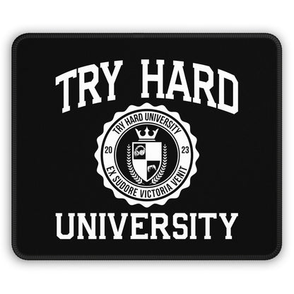 Try Hard University Crest Gaming Mouse Pad — Black Background