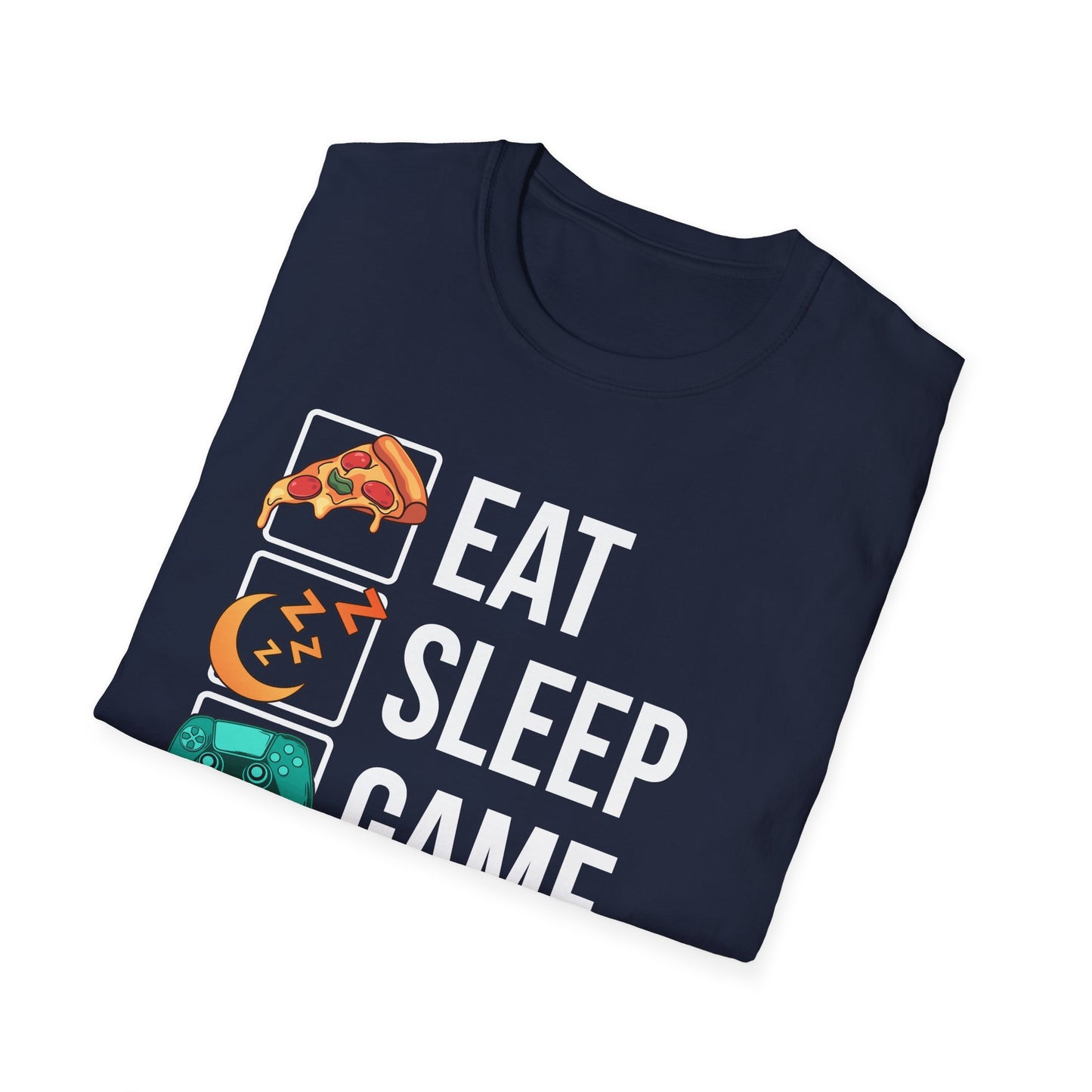 Eat Sleep Game Repeat soft-style cotton t-shirt in Light Pink - funny gift for gamers