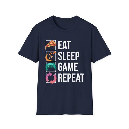 Sport Grey unisex gamer tee featuring the Eat. Sleep. Game. Repeat. loop design