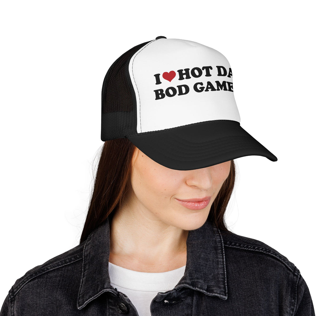 I Love Hot Dad Bod Gamers Foam Mesh Trucker Hat