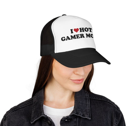 I Love Hot Gamer Moms Foam Mesh Trucker Hat