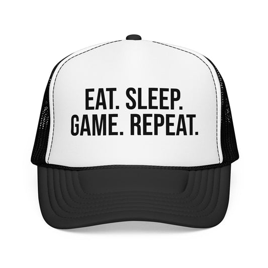 Eat. Sleep. Game. Repeat. Foam Mesh Trucker Hat