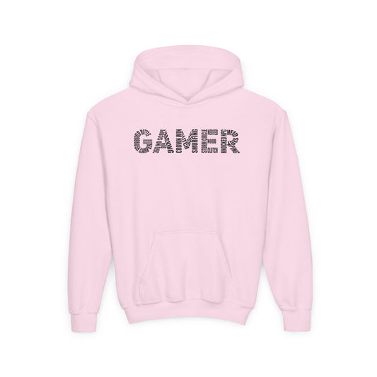 Youth Gamer Hoodie — Pixel Text Gaming Sweatshirt for Kids