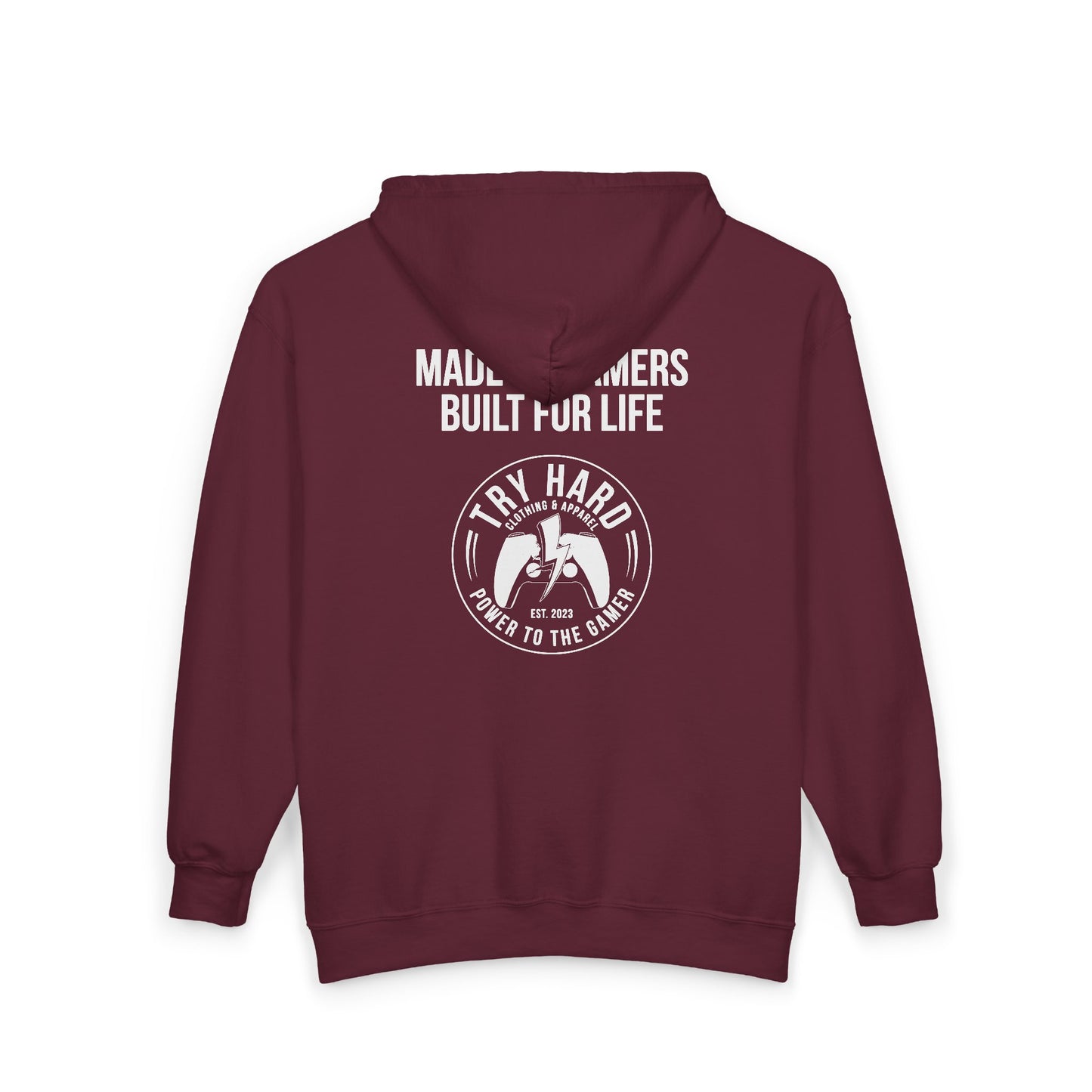 Made By Gamers, Built For Life (Try Hard Logo - Black & White)
