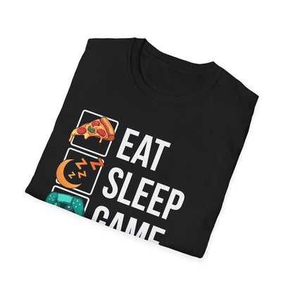 Eat Sleep Game Repeat soft-style cotton t-shirt in Sport Grey - funny gift for gamers