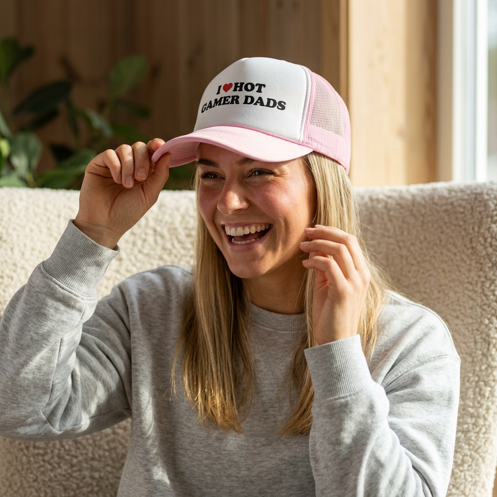 I  Love Hot Gamer Dads Foam Mesh Trucker Hat