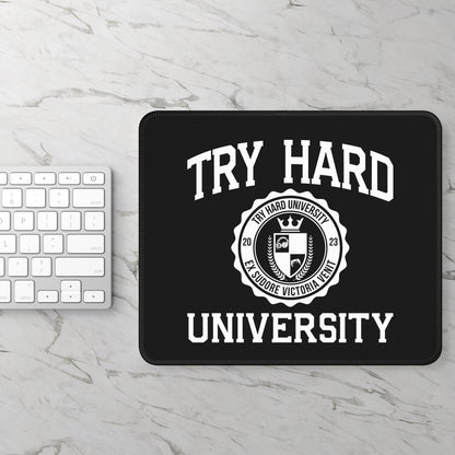 Try Hard University Crest Gaming Mouse Pad — Black Background