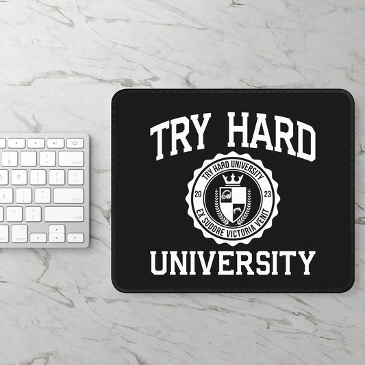 Try Hard University Crest Gaming Mouse Pad — Black Background