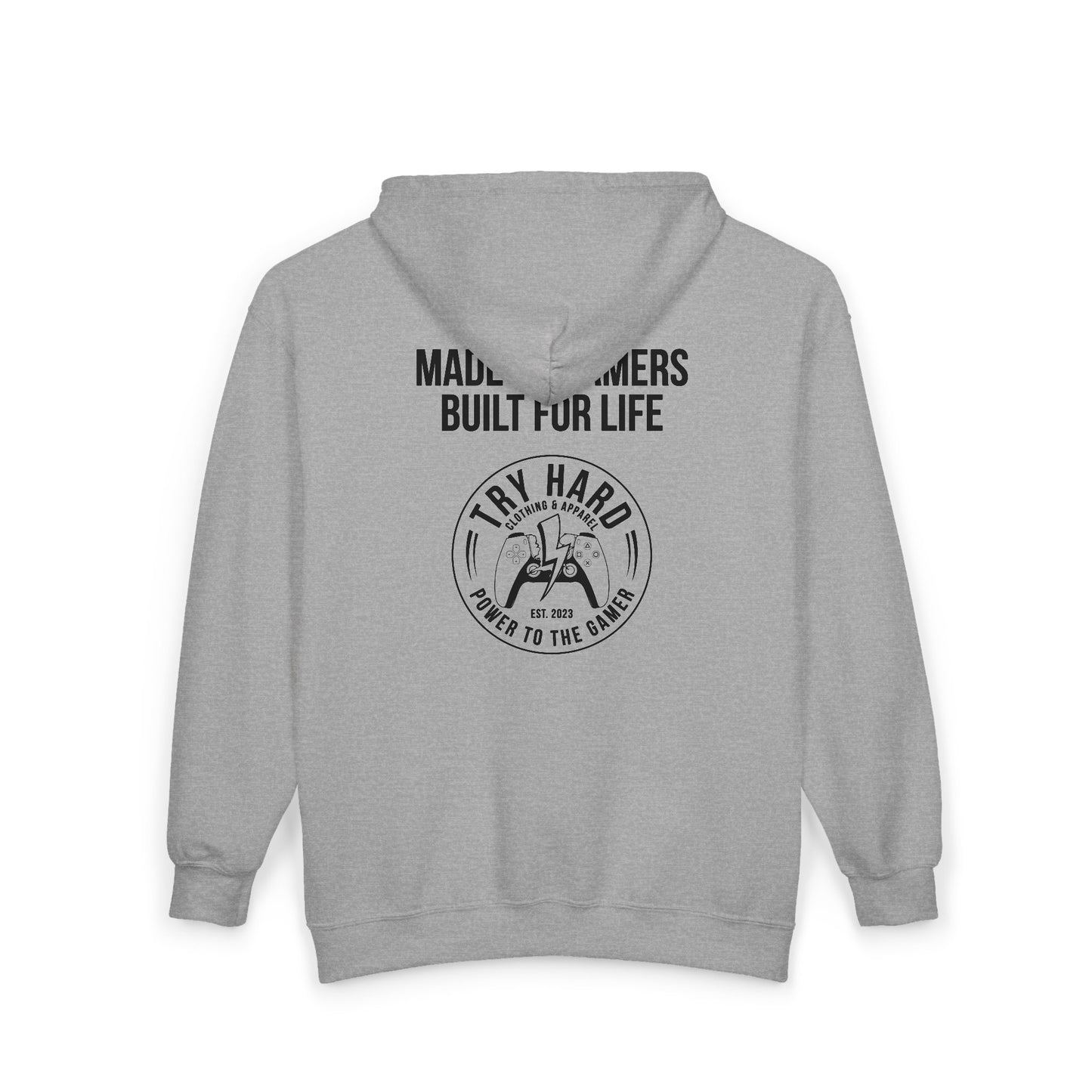 Made By Gamers, Built For Life (Try Hard Logo - Black & White)