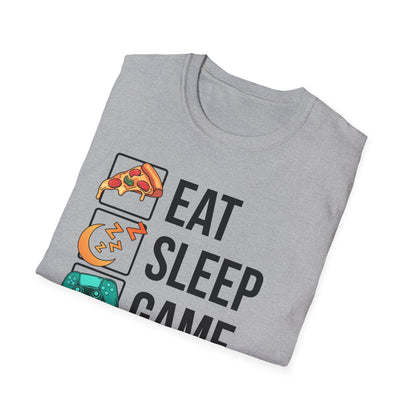 Maroon unisex gamer tee featuring the Eat. Sleep. Game. Repeat. loop design