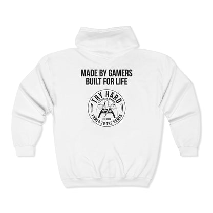 Made By Gamers, Built For Life (Try Hard Logo - Black & White)