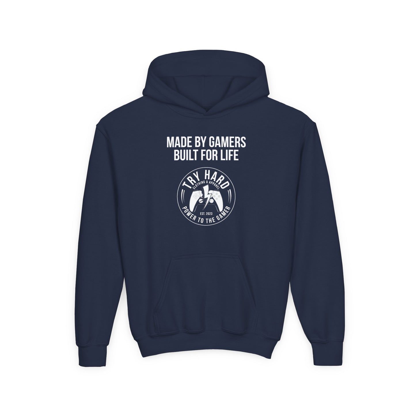 Made By Gamers, Built For Life (Try Hard Logo - Black & White)