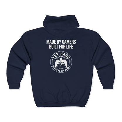 Made By Gamers, Built For Life (Try Hard Logo - Black & White)