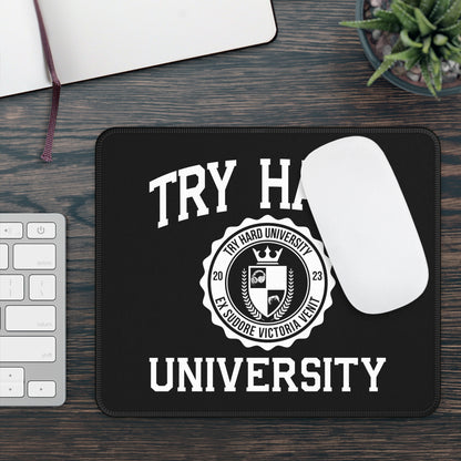 Try Hard University Crest Gaming Mouse Pad — Black Background