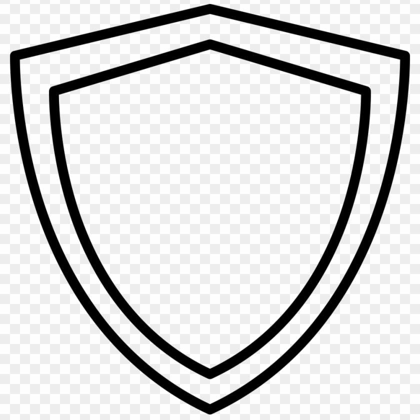 A simple black outline shield icon centered on a transparent checkerboard background.