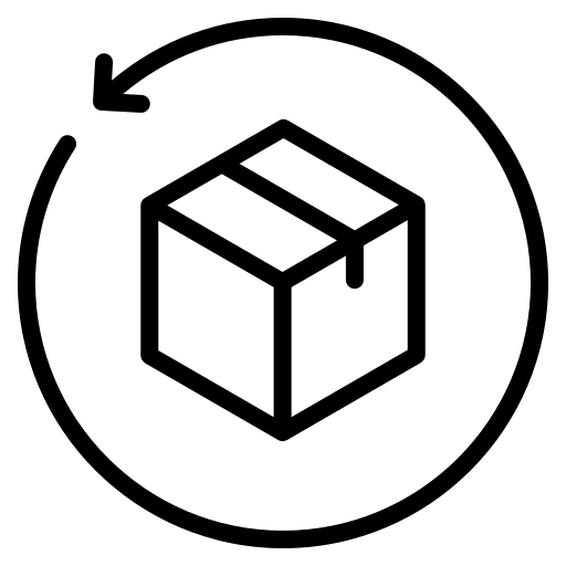 Icon of a box with a circular arrow around it on a white background