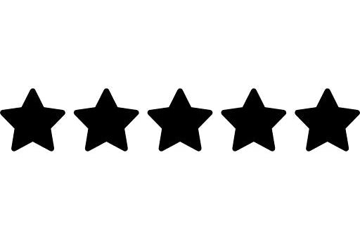 Five black five-point stars arranged in a horizontal row on a plain white background.