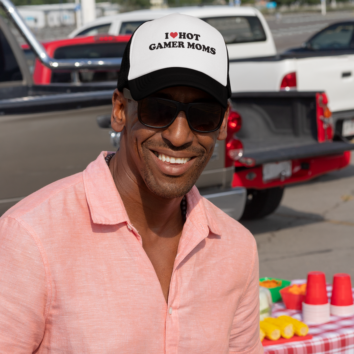 Foam mesh trucker hat with a printed front panel